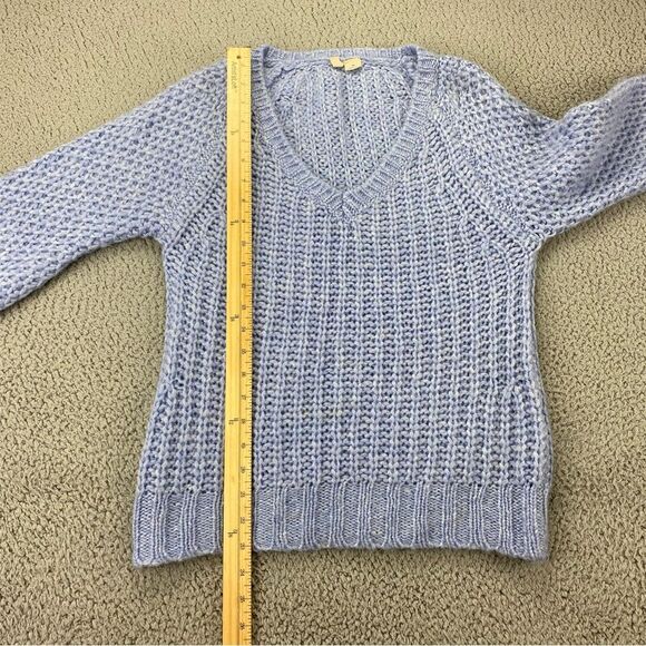 Moth Mohair Wool Blend Pull Over Cable Knit Bell Sleeve V-Neck Sweater  Size: XS - Picture 7 of 14